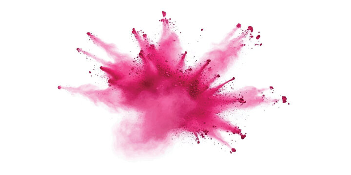 A beautiful and dynamic explosion of pink powder isolated on a clean white background