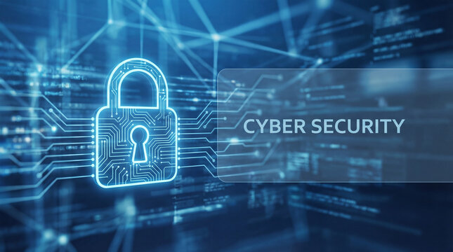 Cybersecurity concept with digital padlock and abstract technology background - Powered by Adobe