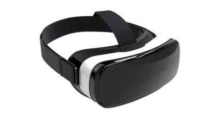 Sleek virtual reality headset with black and white design on transparent background