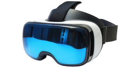 Virtual reality headset with blue lenses against a on transparent background