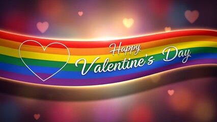 Vibrant rainbow banner with Happy Valentine's Day text and heart
