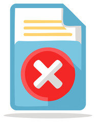 Obraz premium Flat icon of a rejected document with a red X symbol representing an error, failure, or access denied