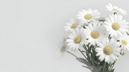 Obraz premium A bouquet of white daisies with yellow centers on a plain background