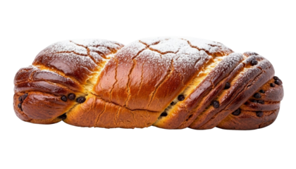 Whole cozonac loaf with golden crust, isolated on transparent white background, traditional Romanian dessert