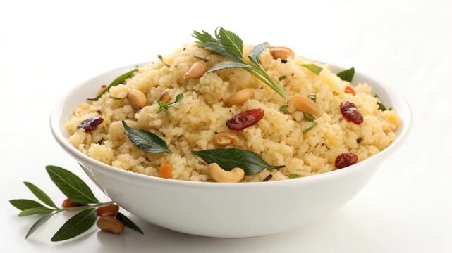 upma with curry isolated on white background video