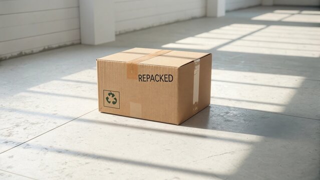 A slightly worn cardboard box with REPACKED label