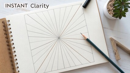 Flat lay of a geometric sketch emanating from a central point