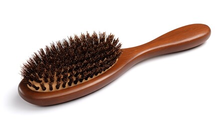 Brown natural hair brush isolated on the white background