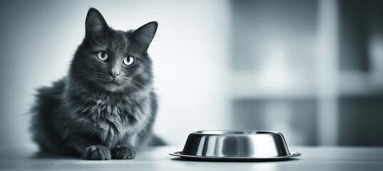 cat wellness supplies on clinic shelf with clean bowl and blurred background