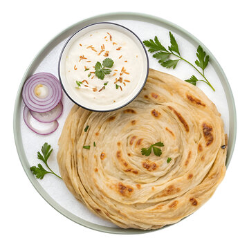 Top View of Indian Malabar Parotta Flatbread Isolated on Transparent Background