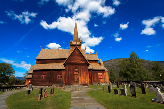 Lom Stave Church with Graveyard Foreground