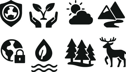 Eco-friendly living and environmental protection icons representing nature and sustainability