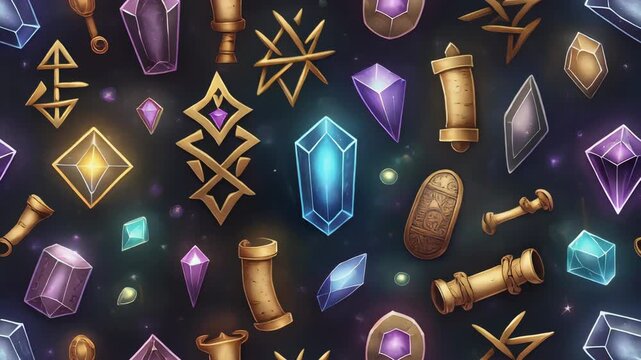 Fantasy Game Items Pattern Loop Background

