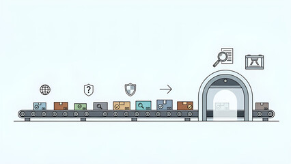 Cargo boxes progress along conveyor indicating logistics efficiency in manufacturing line process