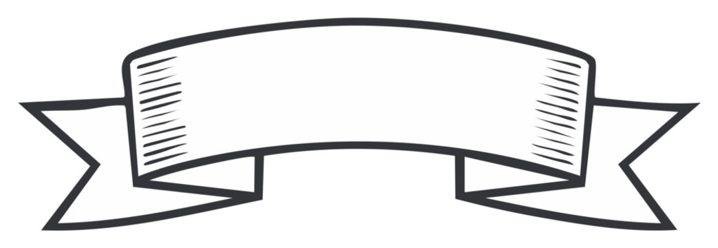 Hand drawn empty scroll banner decorative element black outline sketch style ribbon graphic design