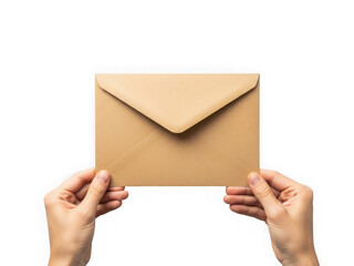 Fototapeta premium Hands holding brown envelope isolated on transparent background