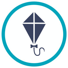 Whimsical Kite Icon Teal Circle Design Illustration Vector Graphic for Summer Spring Fun Leisure Sky