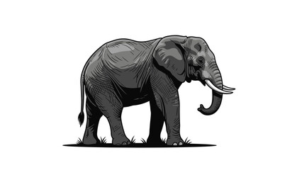 Black and White Elephant Illustration.