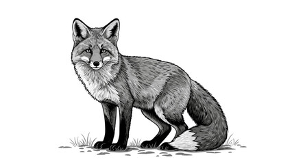 Black and White Fox Illustration 1.
