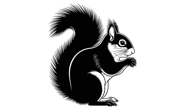 Black and White Squirrel Eating Nut.