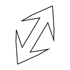 Two black zigzag arrows pointing in opposite directions on white background  simple graphic design element