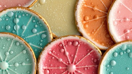 ceramic glaze pattern with cyan droplets and pastel gradient right copy layout