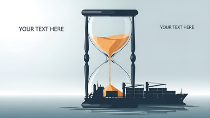 Supply chains hourglass impacts cargo ship trade indicating delays global transport on calm water