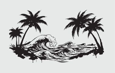 Summer beach silhouette