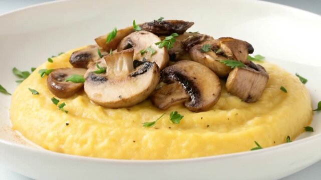 polenta e funghi italian recipe isolated on white background video