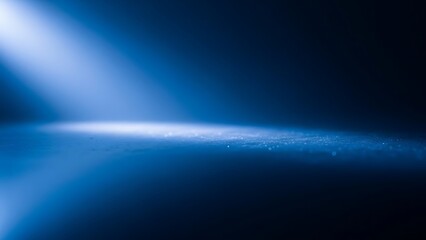 Blue Spotlight Shining On Dark Empty Stage Floor Background Creating Dramatic Cinematic Atmosphere With Soft Light Beam And Subtle Dust Particles In Dark Room Interior For Product