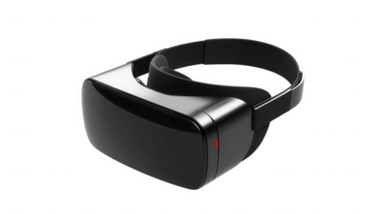Sleek black virtual reality headset showcasing tech on transparent background
