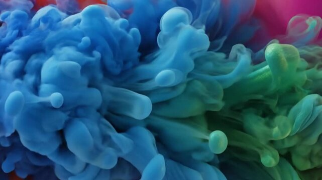 Blue ink explosion in liquid forming organic abstract shapes.