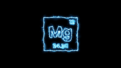 Magnesium periodic table element neon thunder icon isolated on black background