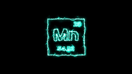 Manganese periodic table element neon thunder icon isolated on black background
