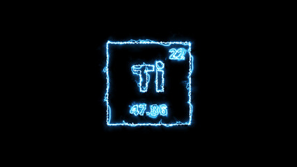 Titanium periodic table neon thunder icon isolated on black background