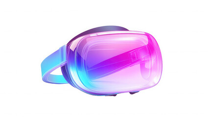 Futuristic vr headset with neon gradient lighting on a black studio background on transparent background