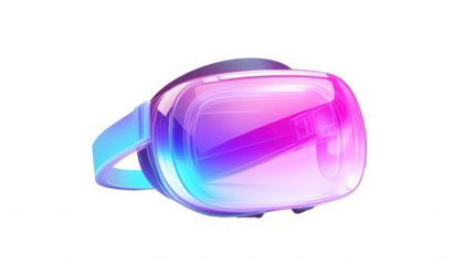Futuristic vr headset with neon gradient lighting on a black studio background on transparent background