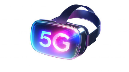 Futuristic vr headset displaying 5g technology on transparent background