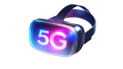 Futuristic vr headset displaying 5g technology on transparent background