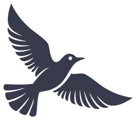 Obraz premium Dark silhouette of a flying bird with outstretched wings on a white background.