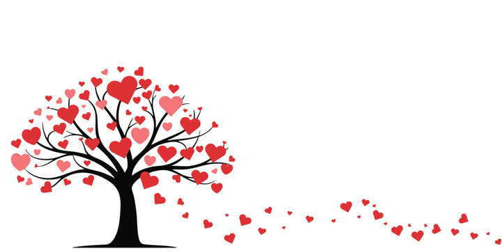 Illustration of vector illustration of a tree with hearts for love and valentines day