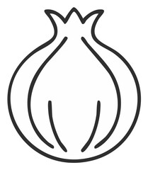 Outline illustration of a pomegranate fruit icon symbol. Simple line drawing isolated graphic.