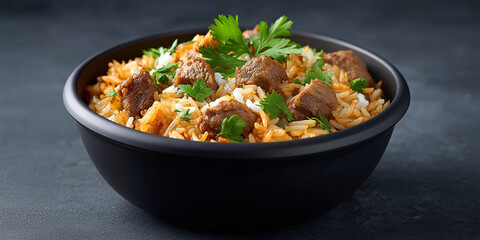 Mandi in dish on dark background