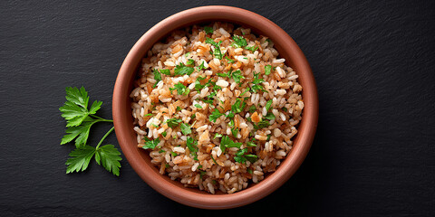 Ruz bukhari in dish on dark background