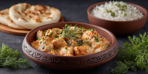 Ruz bukhari in dish on dark background