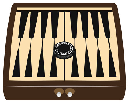 Vector illustration of a classic backgammon board game set in a wooden case