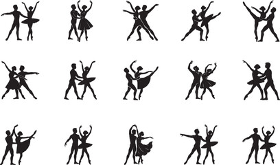   Elegant ballet couple silhouette set with male dancer extending arm and ballerina dancing on transparent background. © Md.Ataullah