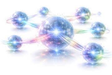 Abstract network of glowing spheres connected by light streams