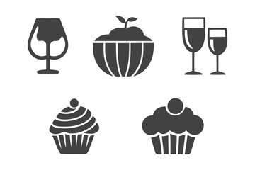 Food & Drink Icon Set &ndash; Symbols of Celebration, Wellness, and Sweet Indulgence