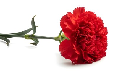 Valentine's day gift idea beautiful red carnation on white background